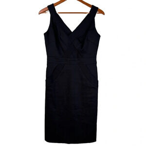 Milly Sleeveless Little Black Dress Bondage Pockets V-Neck Size 6 0039